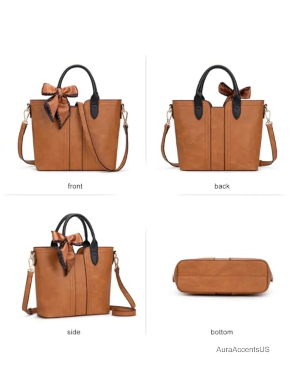 Vegan Leather Satchel Handbag Crossbody Purse with Detachable Strap